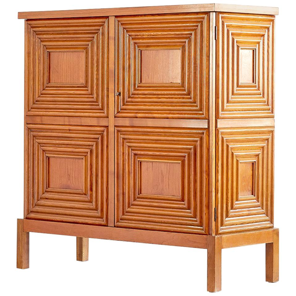 Exceptional Oscar Nilsson Oak Cabinet, Sweden, 1940s