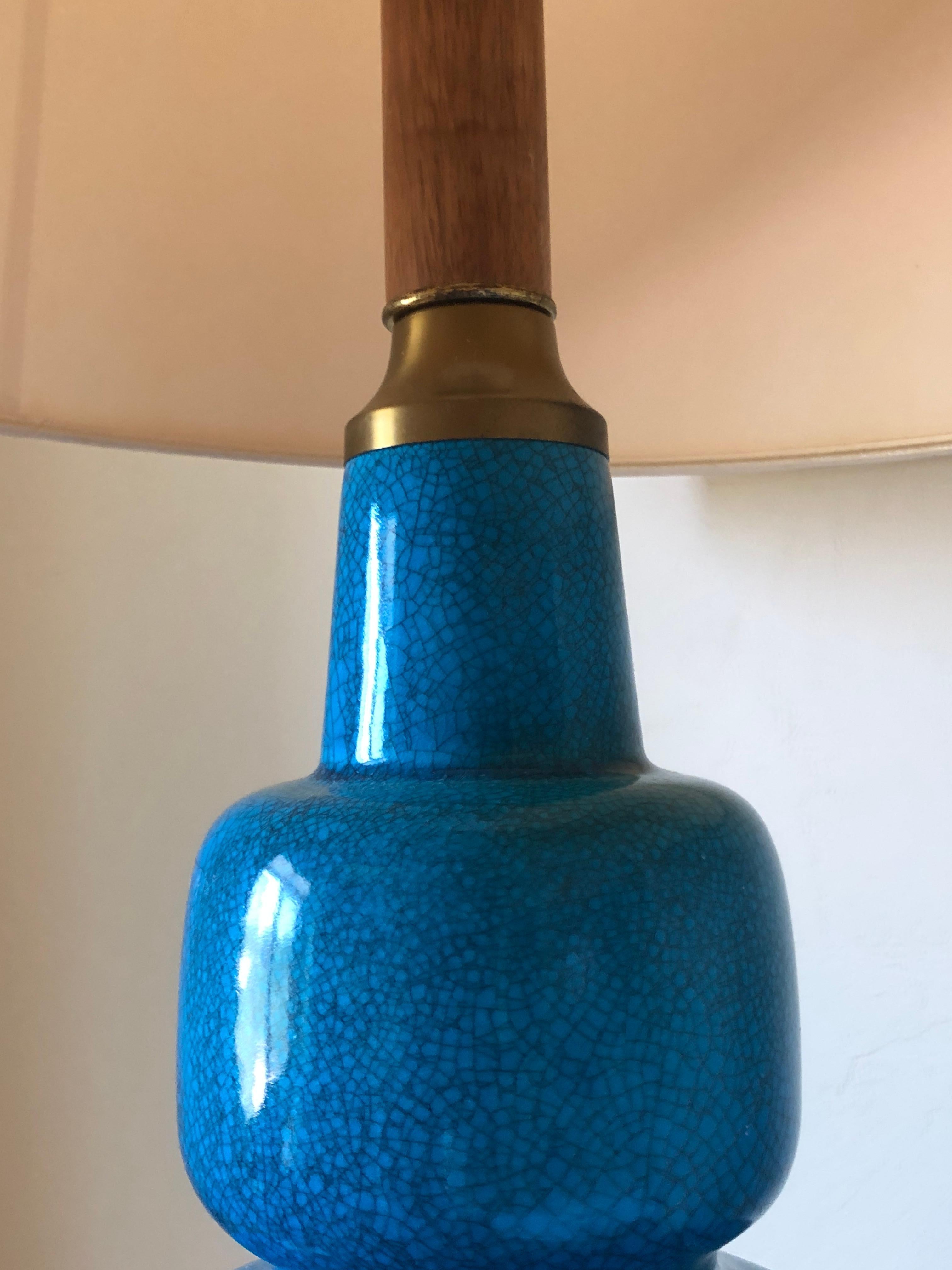 Mid-Century Modern One of a kind monumental turquoise blue ovoid mid century lamp attr Paul Hanson For Sale