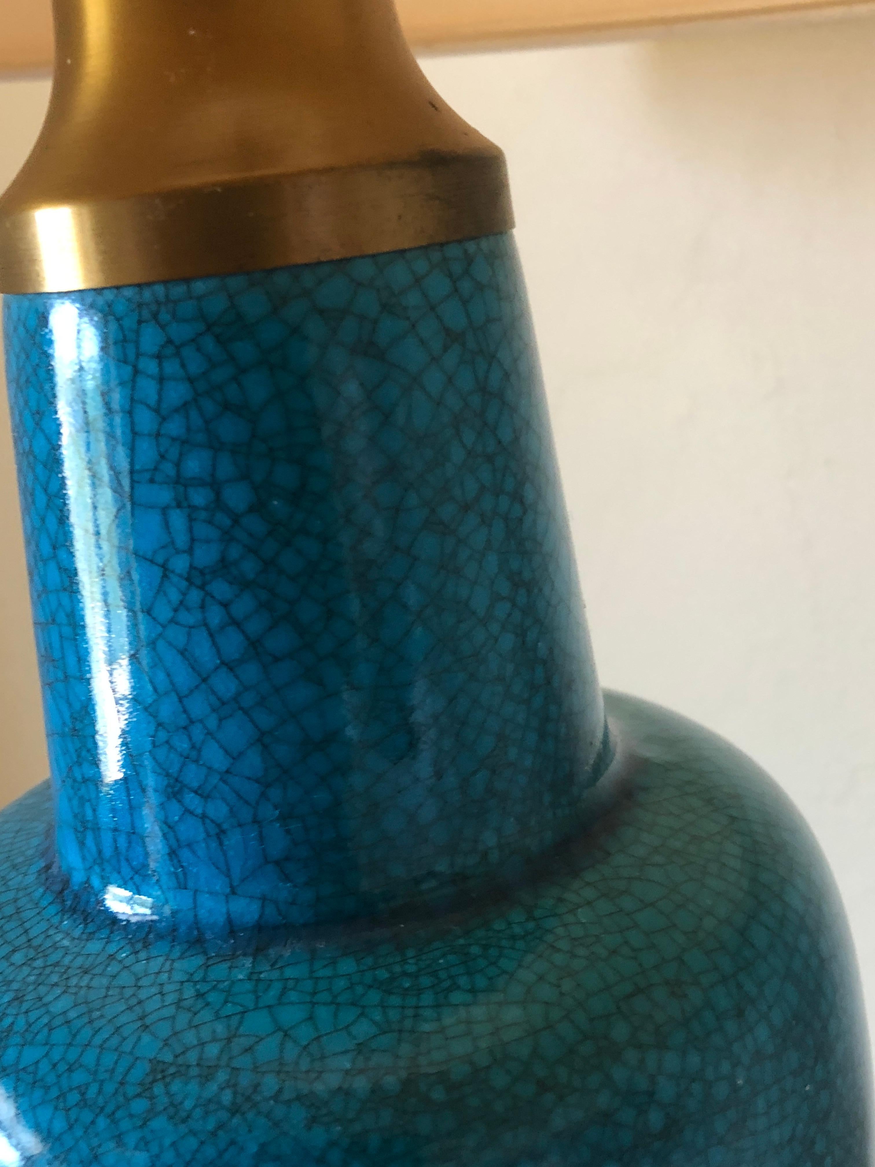 Other One of a kind monumental turquoise blue ovoid mid century lamp attr Paul Hanson For Sale