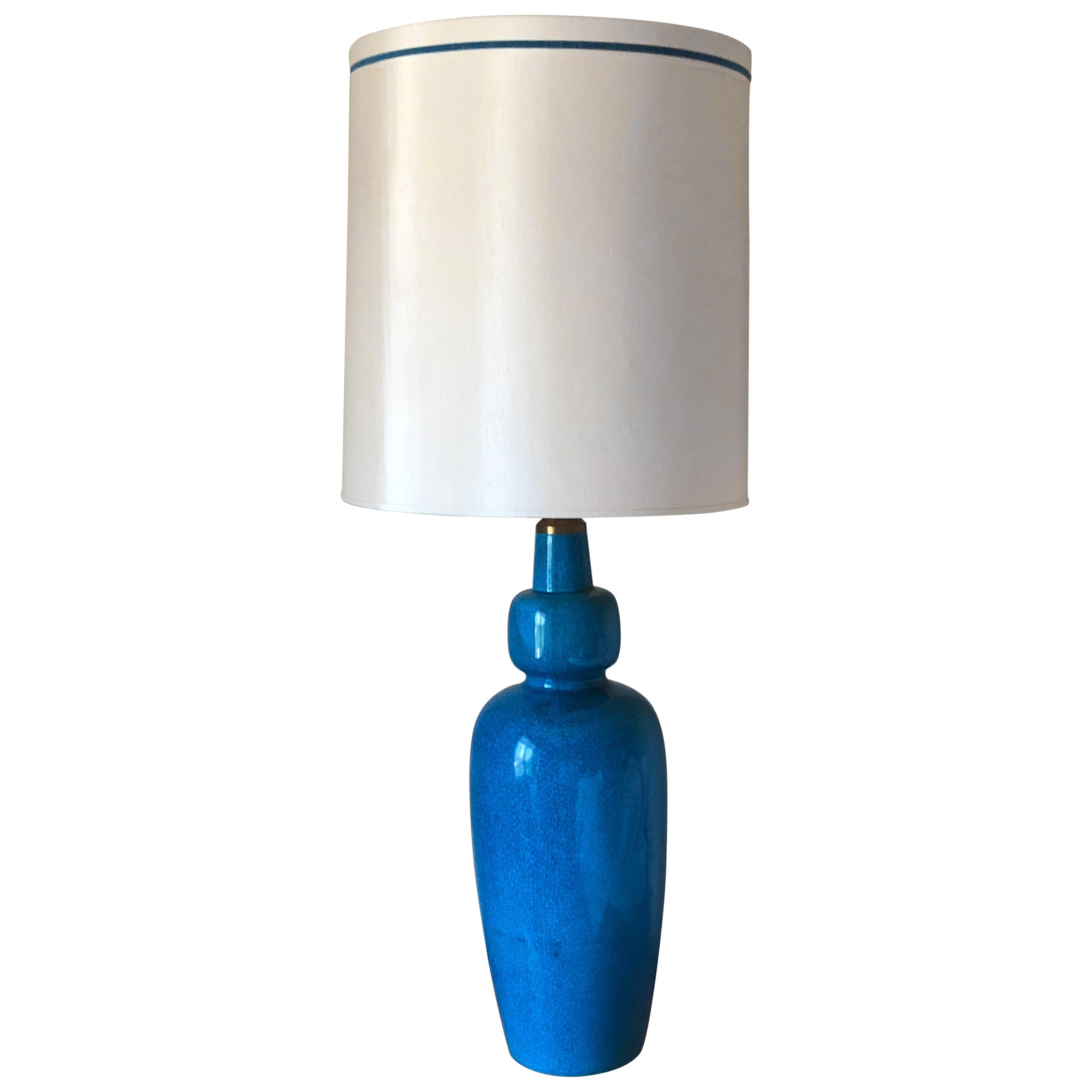 One of a kind monumental turquoise blue ovoid mid century lamp attr Paul Hanson For Sale