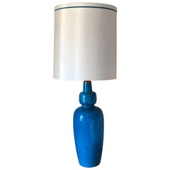 One of a kind monumental turquoise blue ovoid mid century lamp attr Paul Hanson