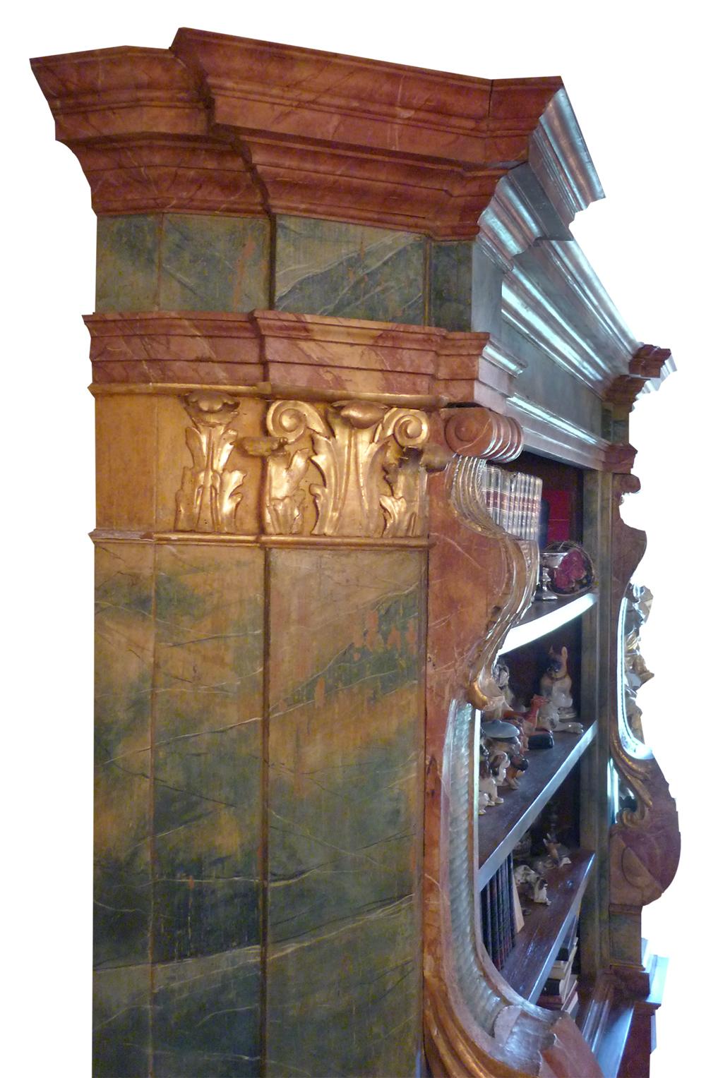 Early 19th Century Exceptional Painted Bookcase with Gold Leaf Carvings For Sale