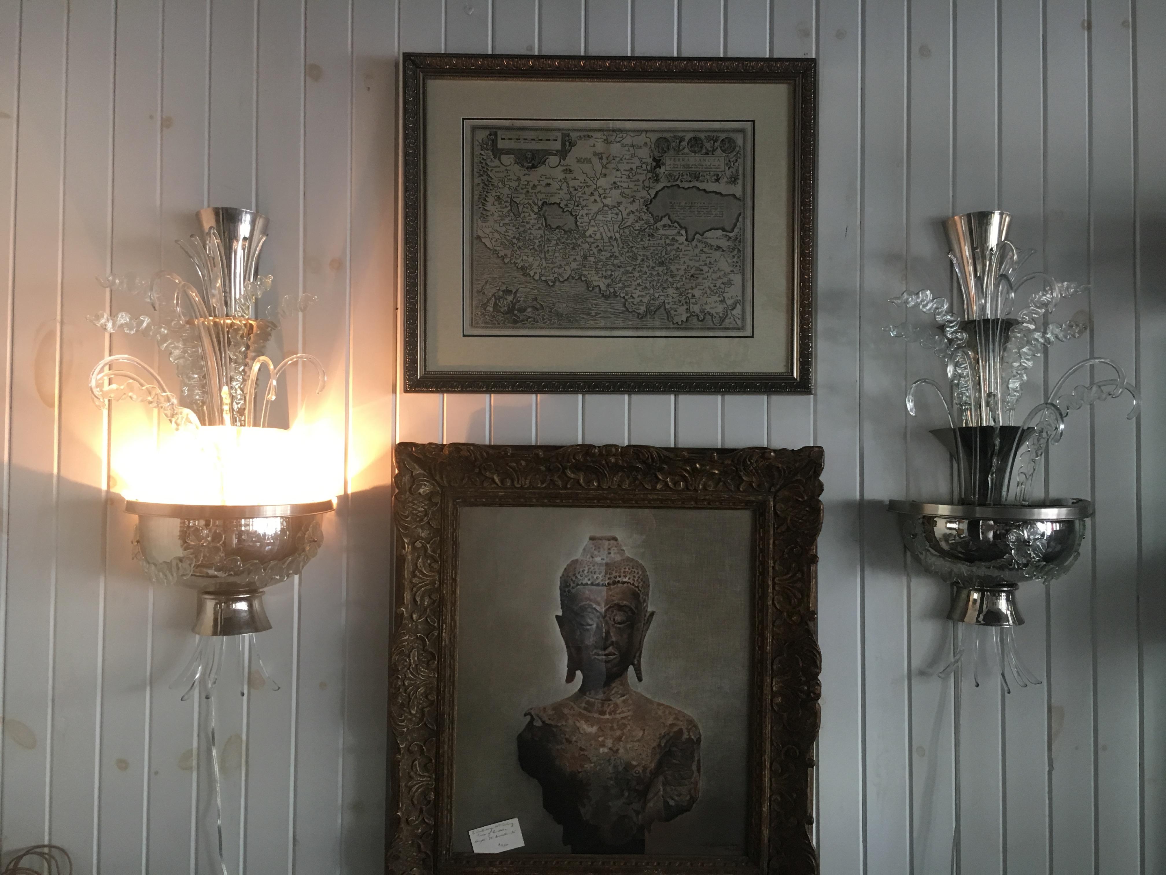 Exceptional Pair Art Deco Nickel and Crystal Three-Tiered Sconces, Fully Restore For Sale 2