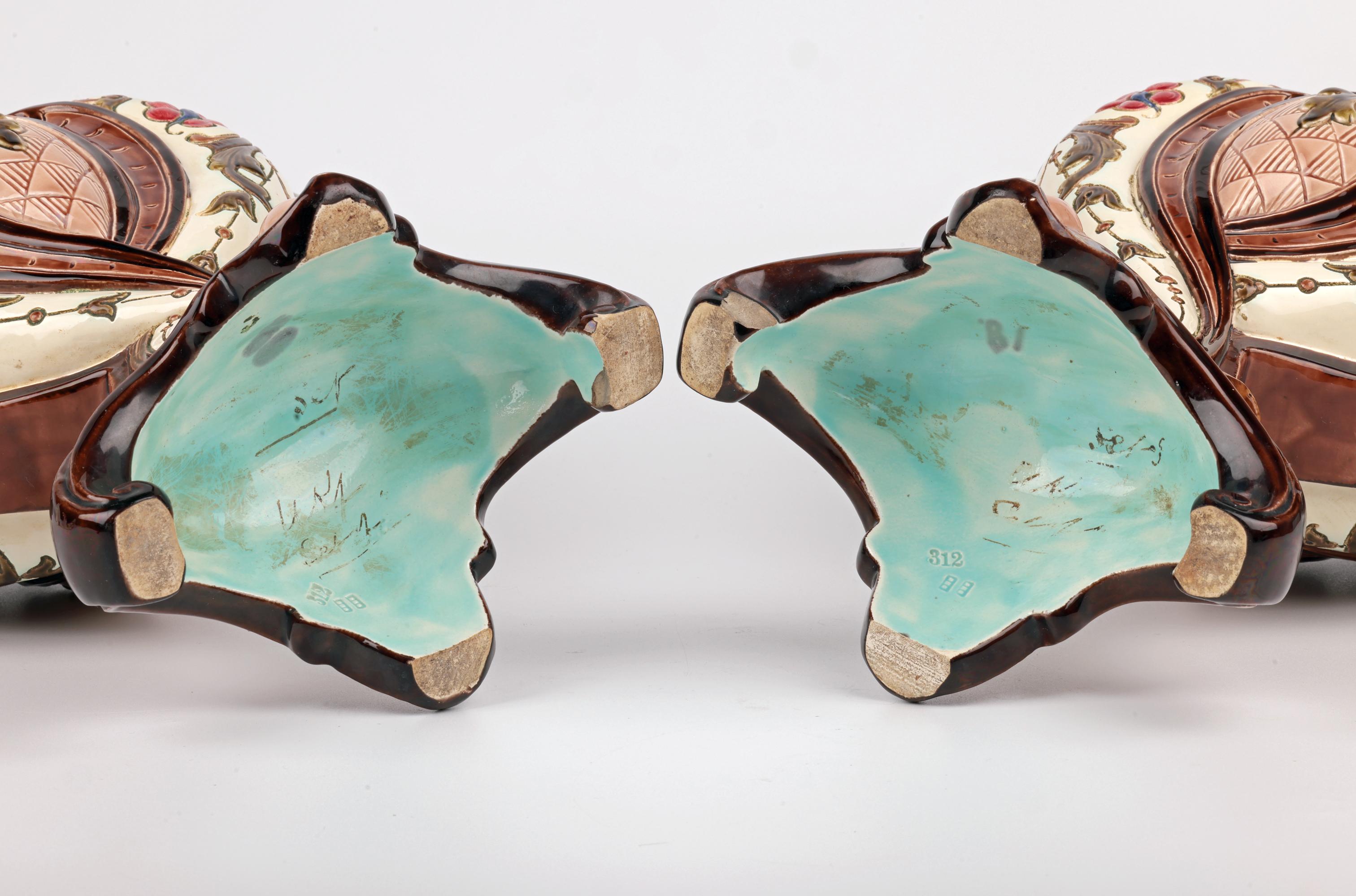 Exceptional Pair Austro/Bohemian Majolica Twin Handled Vases For Sale 6