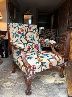Exceptional Pair George II Carved Walnut Library Armchairs