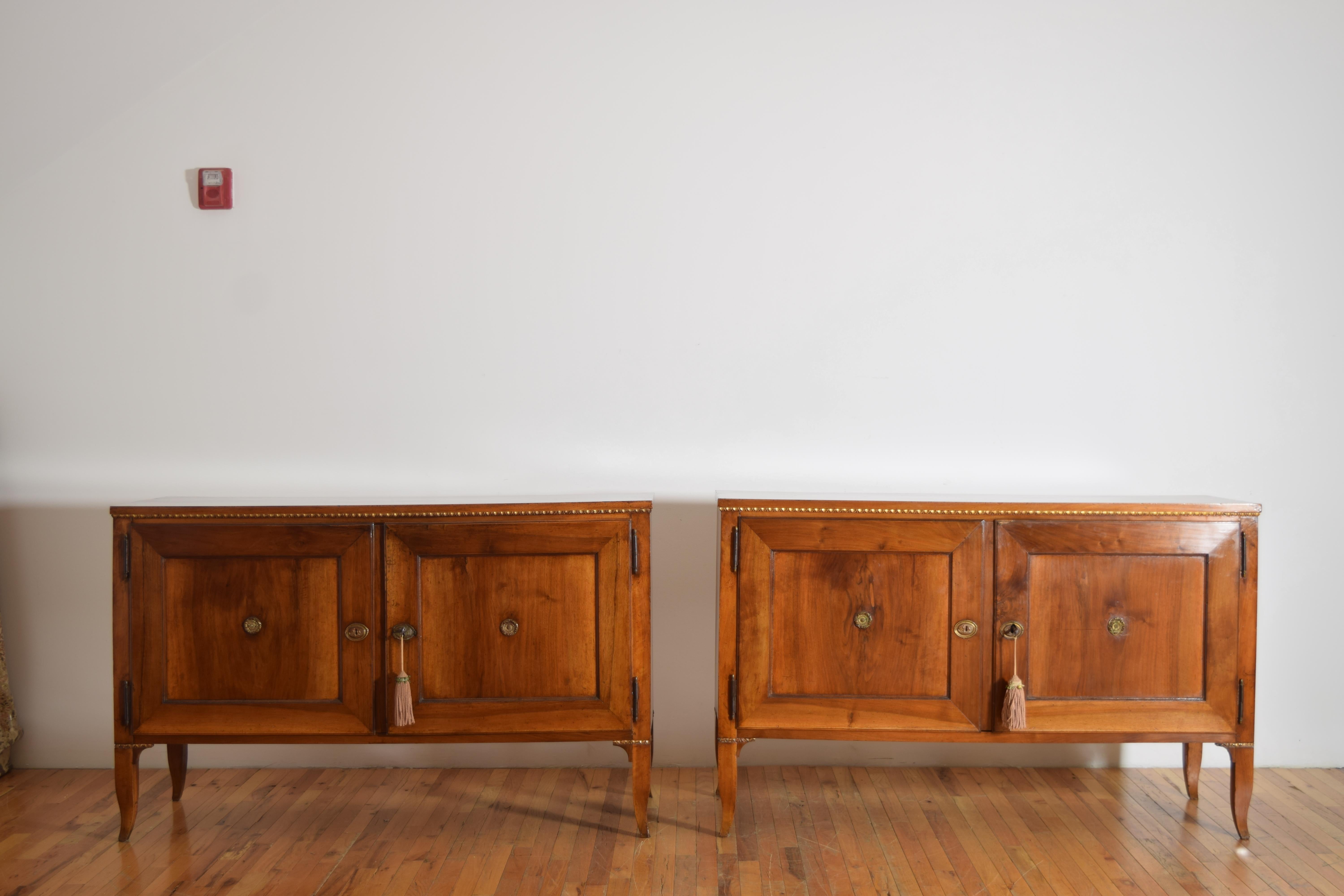 Late 18th Century Exceptional Pair Italian, Veneto, Neoclassic Walnut & Giltwood Credenzas, c.1790 For Sale