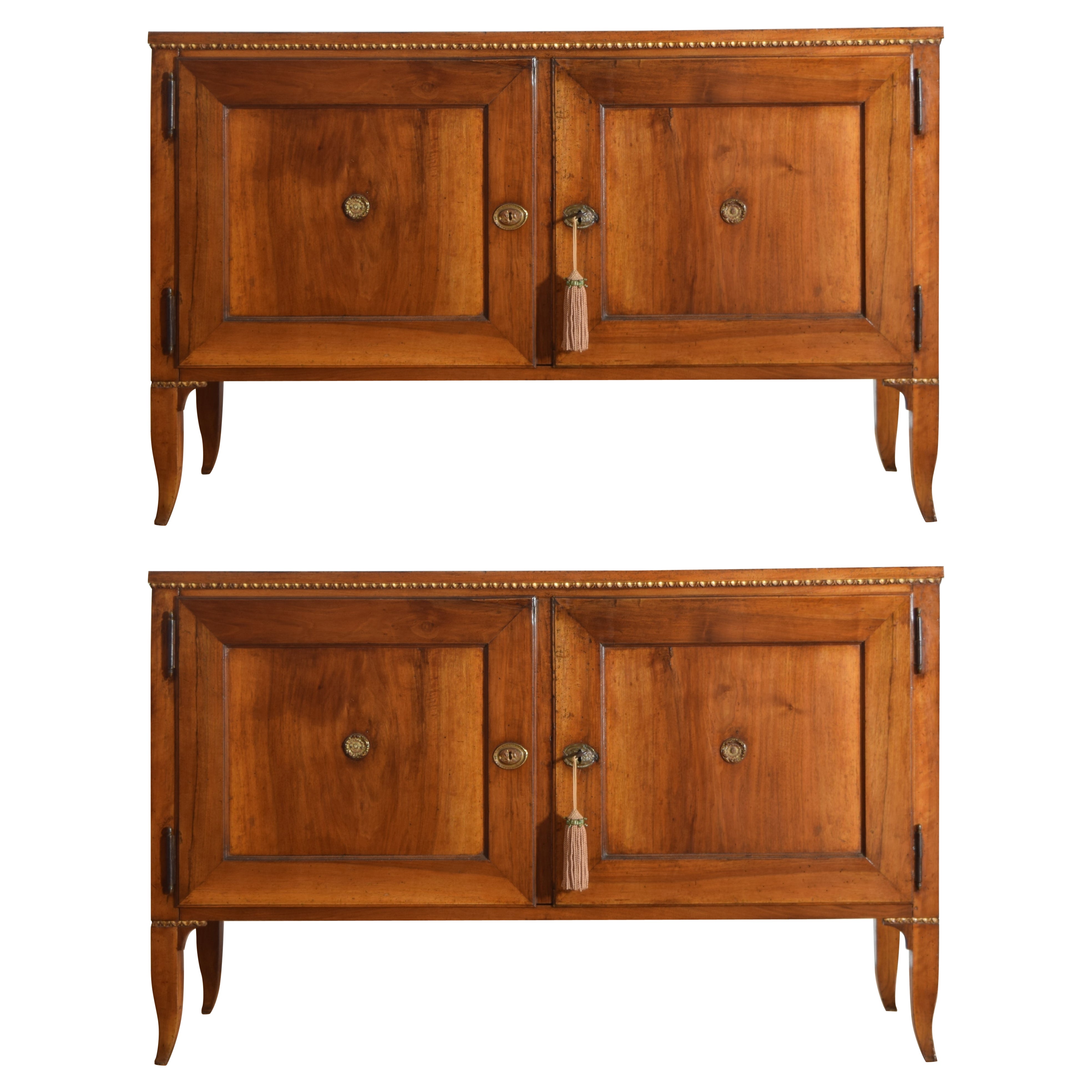 Exceptional Pair Italian, Veneto, Neoclassic Walnut & Giltwood Credenzas, c.1790 For Sale