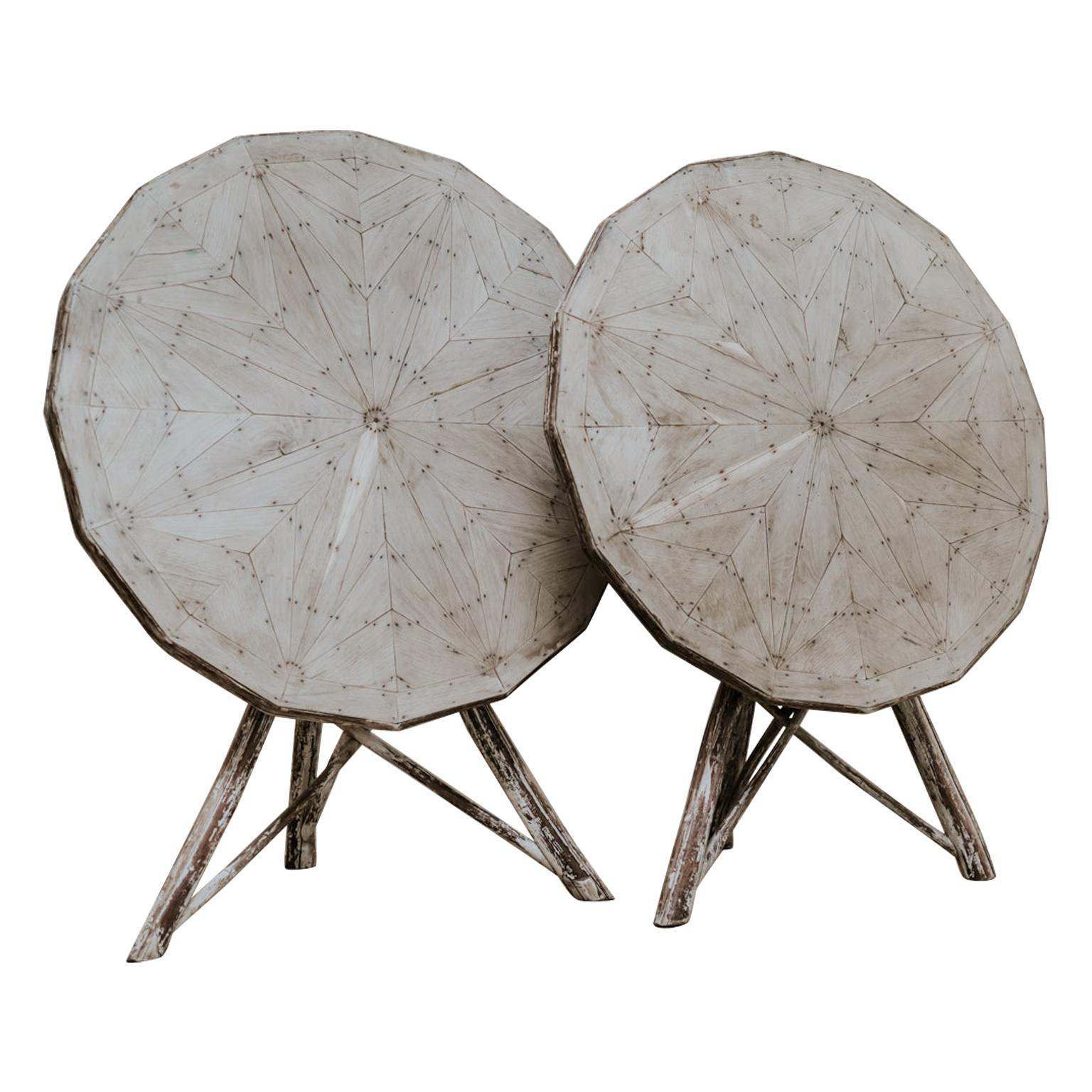 Exceptional Pair of 16-Sided Wooden Tables