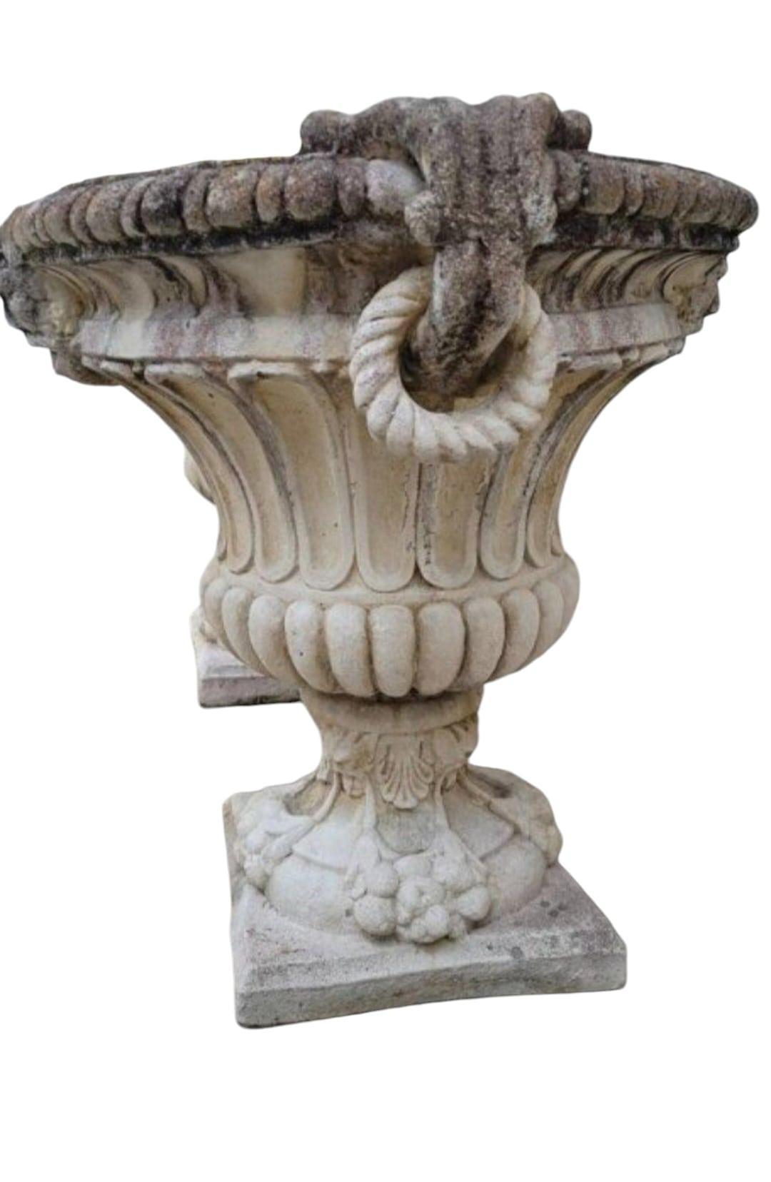 Exceptional Pair of 1950s Stone Planter Vases with Decorative Faces For Sale 7