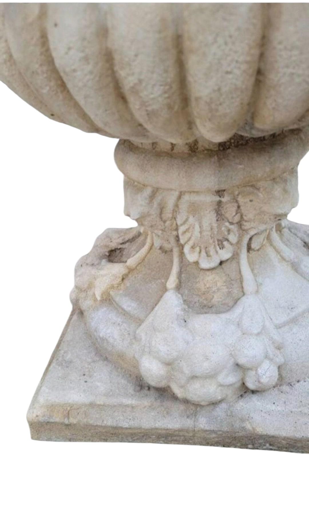 Exceptional Pair of 1950s Stone Planter Vases with Decorative Faces For Sale 8