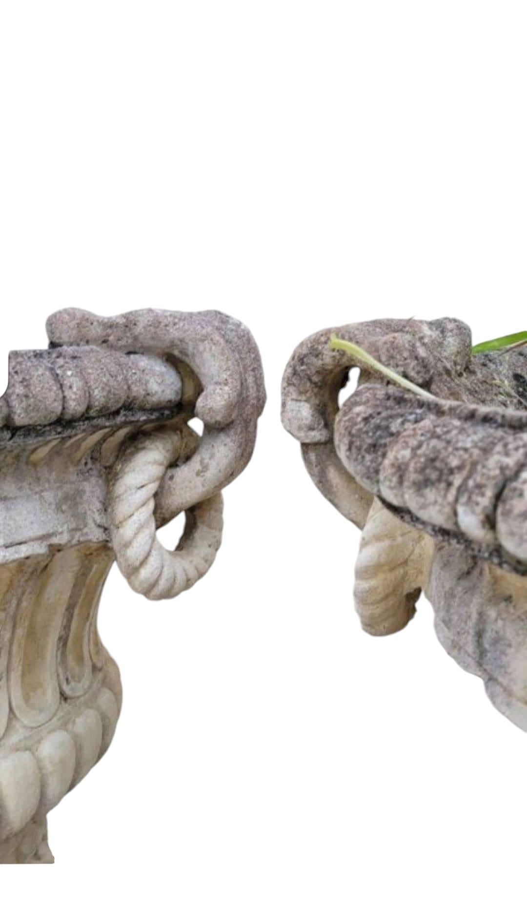 Mid-20th Century Exceptional Pair of 1950s Stone Planter Vases with Decorative Faces For Sale