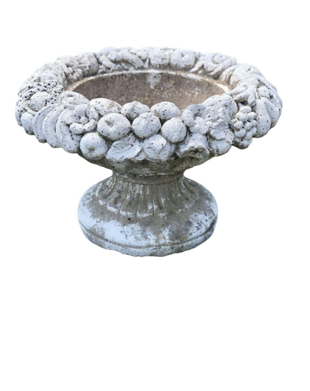 Exceptional Pair of 1950s Stone Planter Vases with Decorative Faces For Sale 1