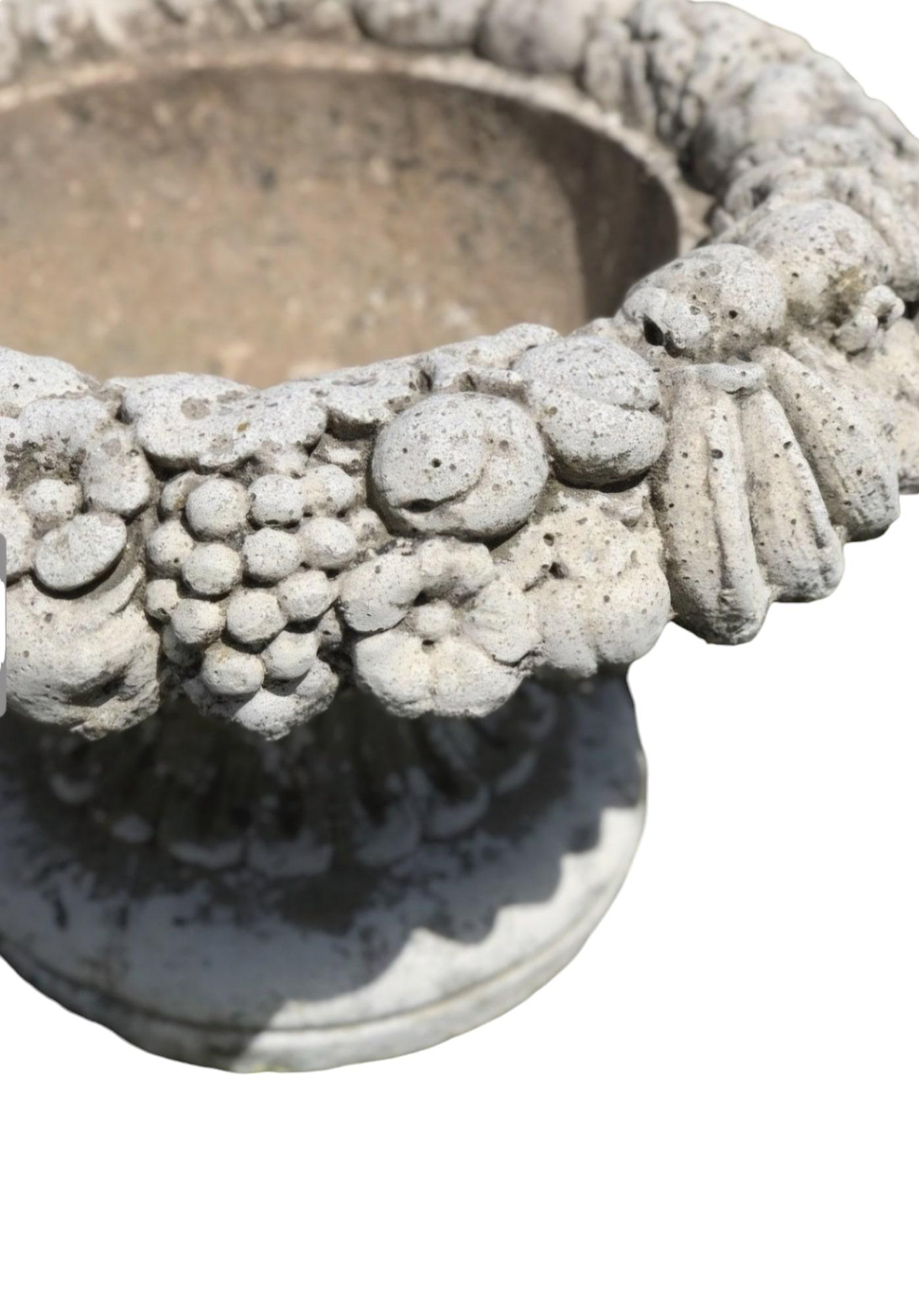 Exceptional Pair of 1950s Stone Planter Vases with Decorative Faces For Sale 2