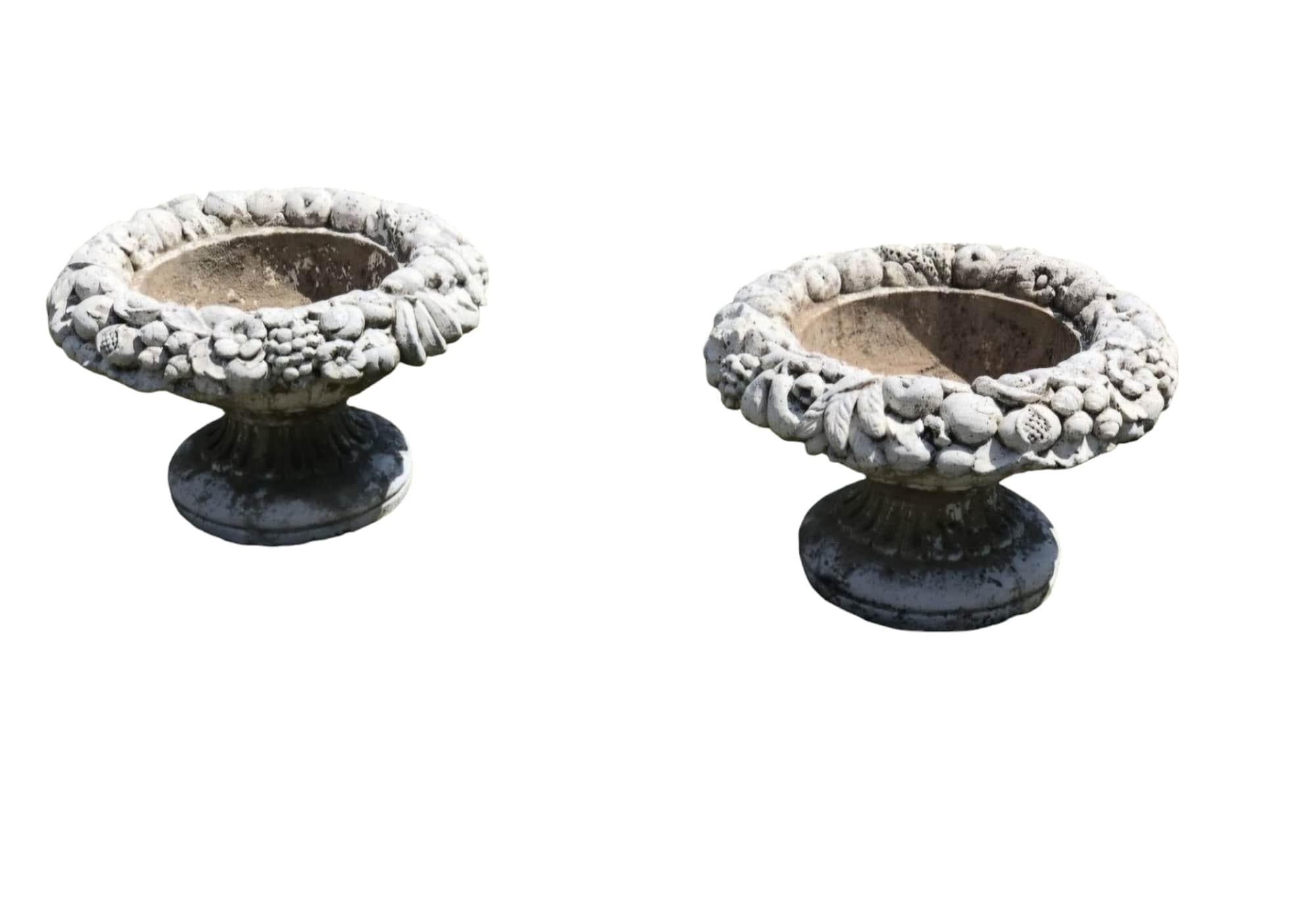 Exceptional Pair of 1950s Stone Planter Vases with Decorative Faces For Sale 3