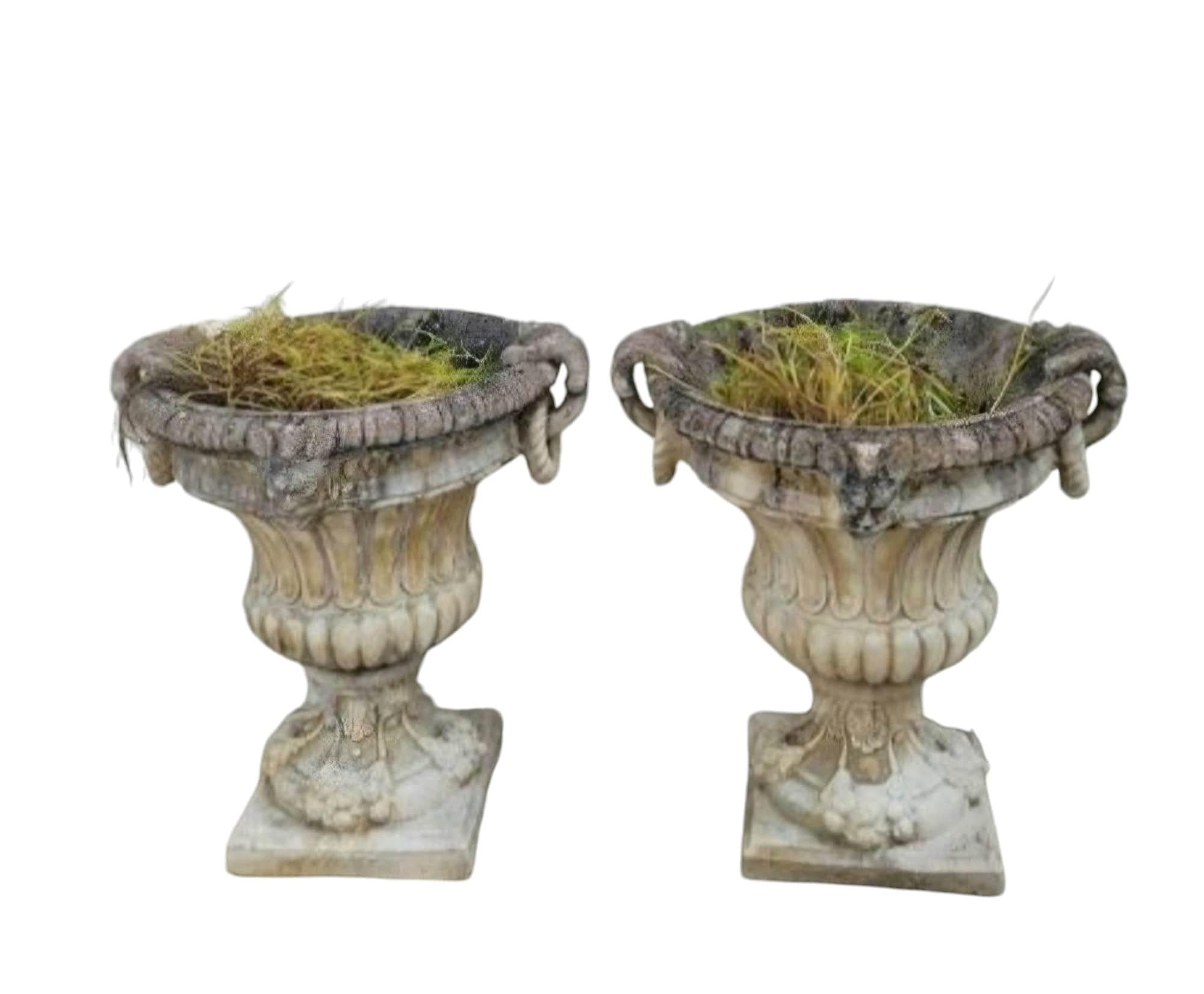 Exceptional Pair of 1950s Stone Planter Vases with Decorative Faces For Sale 4