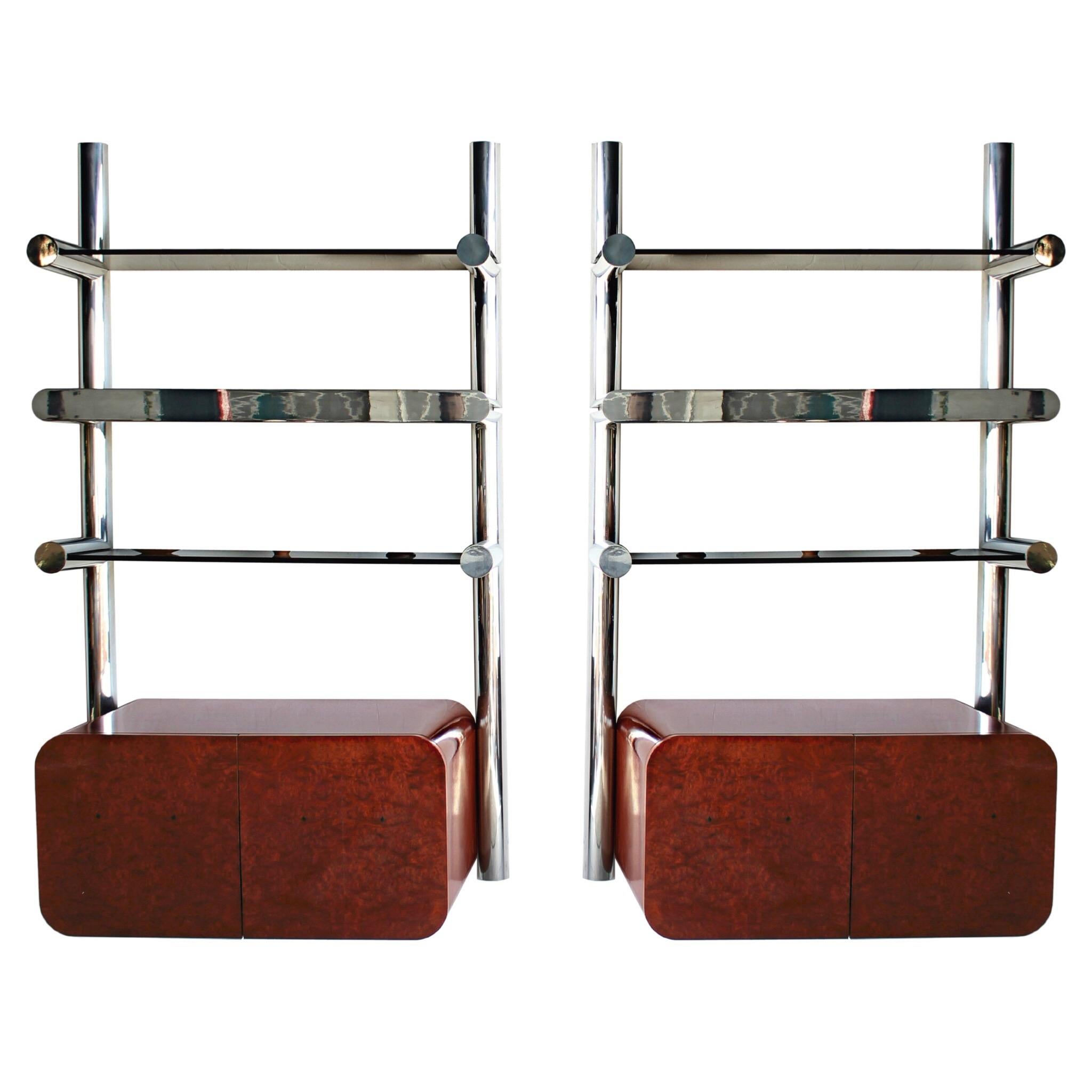 Exceptional Pair of 1970s Pace Collection Wall Mounted Shelves with Cabinets For Sale