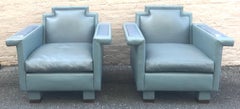 Exceptional Pair of 1980s Ronn Jaffe Postmodern Leather Lounge Chairs