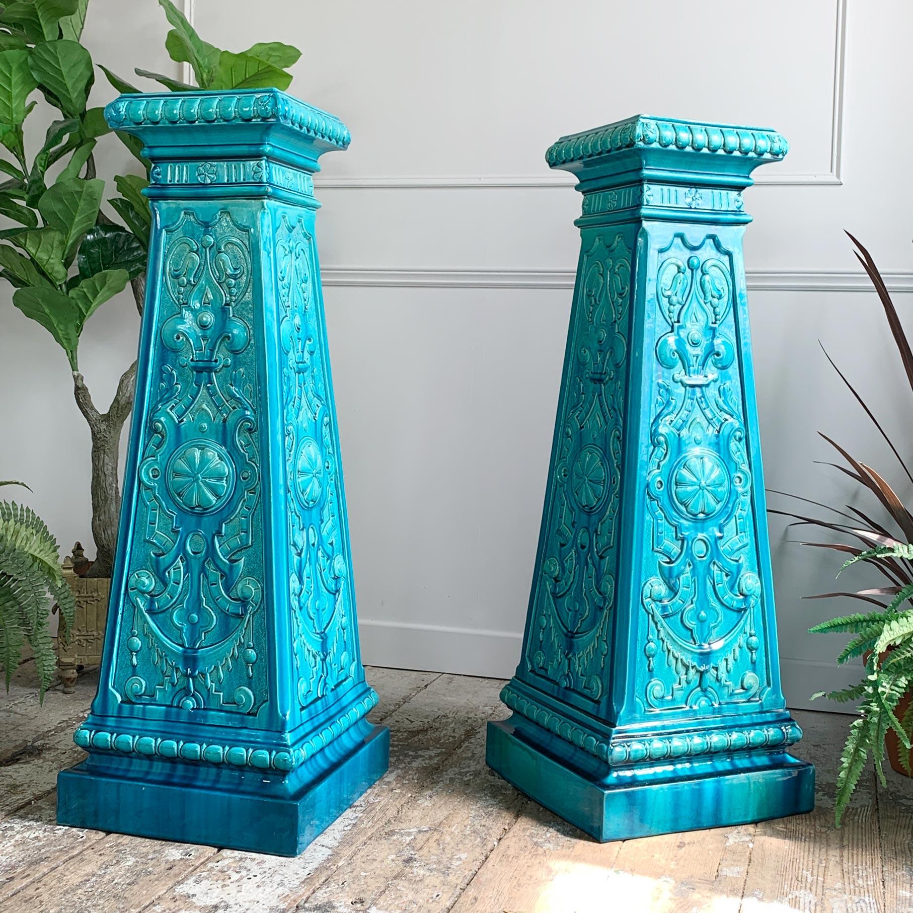  Exceptional Pair of 19th Century Burmantofts Faience Jardiniere Stands 2