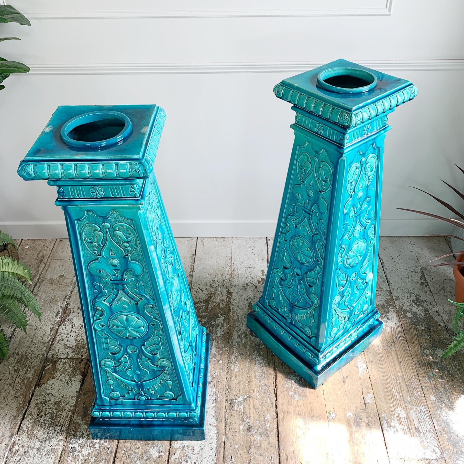  Exceptional Pair of 19th Century Burmantofts Faience Jardiniere Stands 3