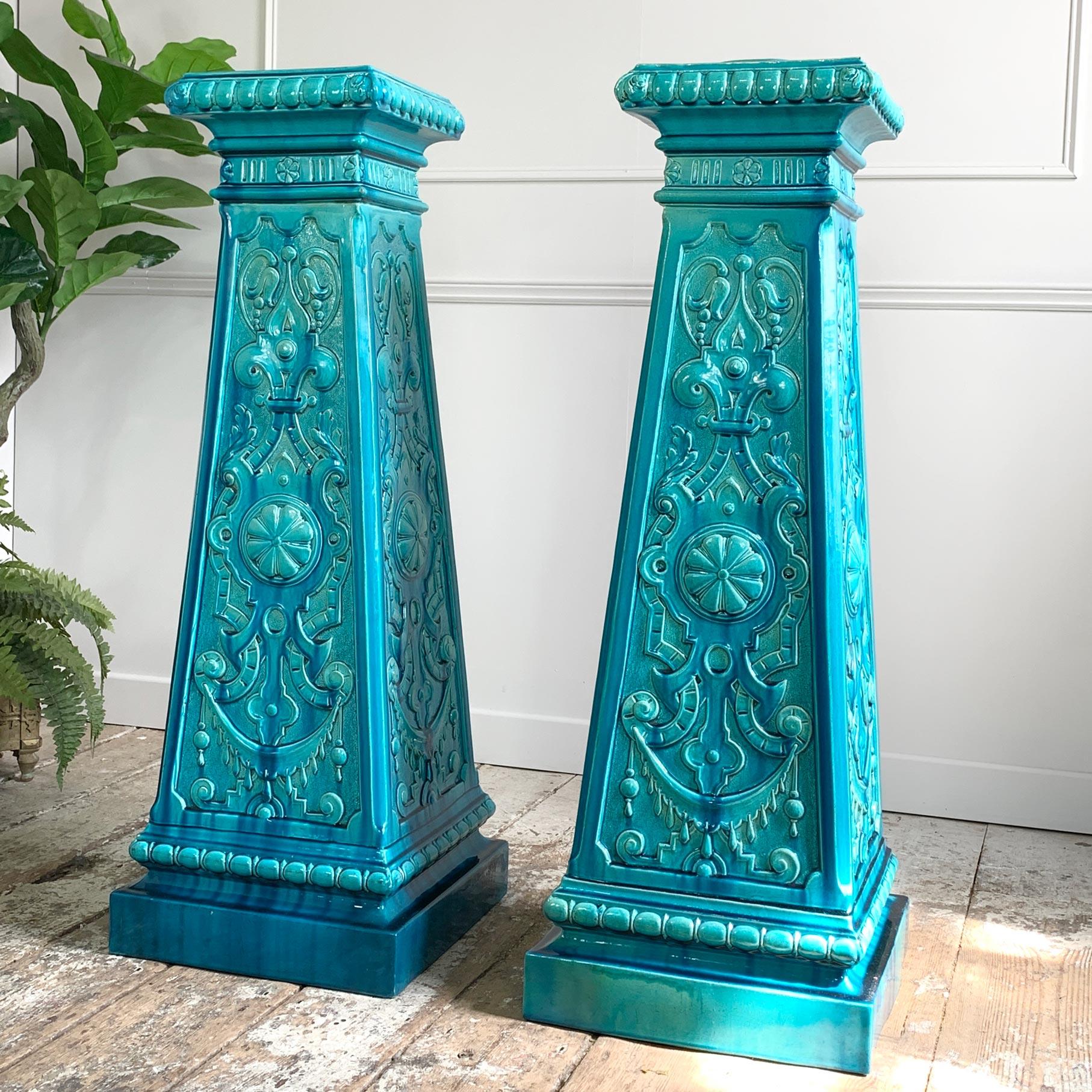  Exceptional Pair of 19th Century Burmantofts Faience Jardiniere Stands 4