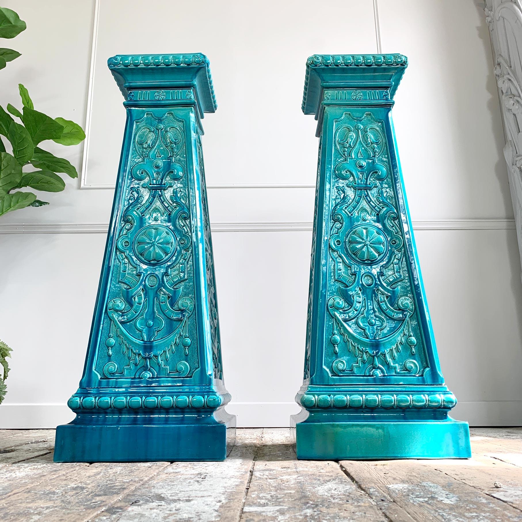  Exceptional Pair of 19th Century Burmantofts Faience Jardiniere Stands 6