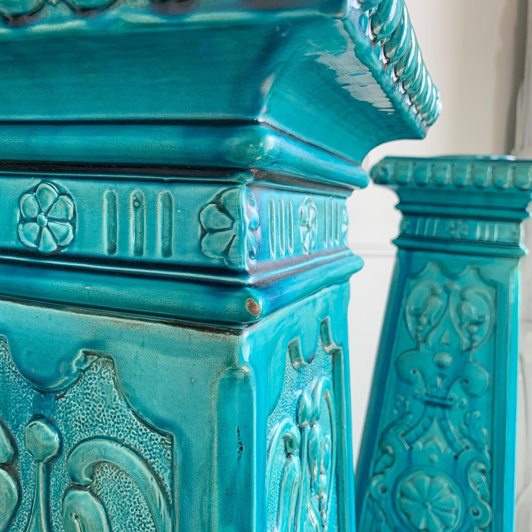  Exceptional Pair of 19th Century Burmantofts Faience Jardiniere Stands 9