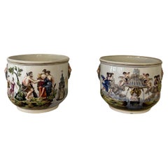 Exceptional Pair of 19th century Capodimonte polychrome cache pots