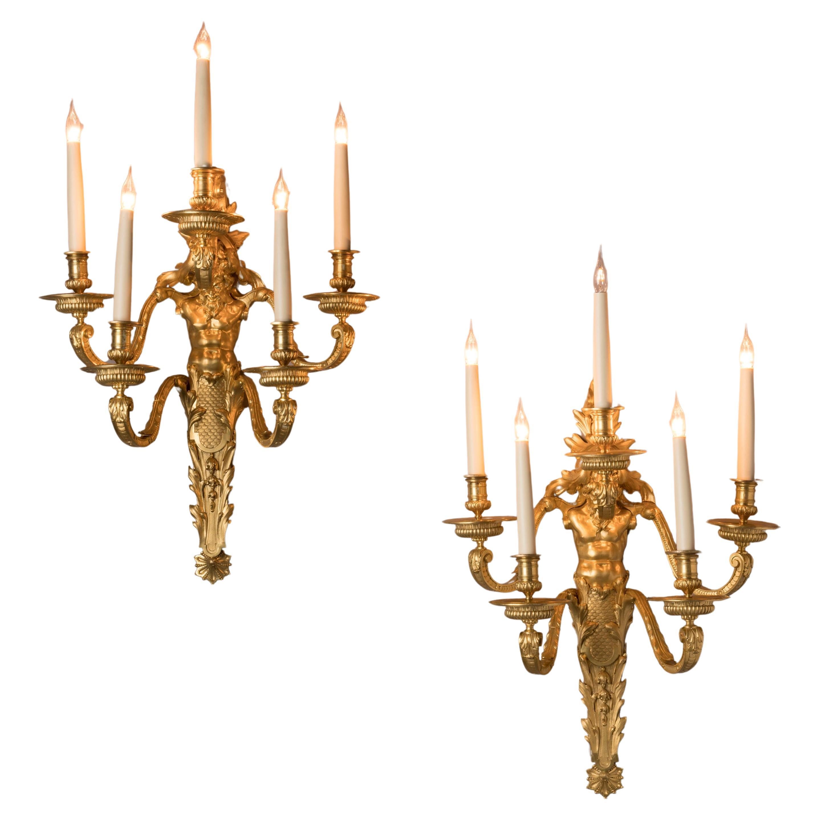 Exceptional Pair of 19th Century Gilt Bronze Wall Appliques by Henry Dasson