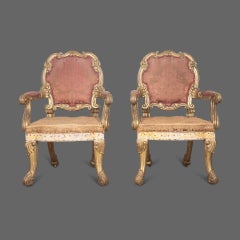 Exceptional Pair of 19th Century Giltwood Chairs