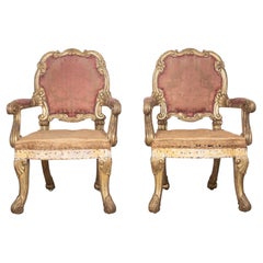Exceptionnelle paire de chaises en bois doré du 19ème siècle