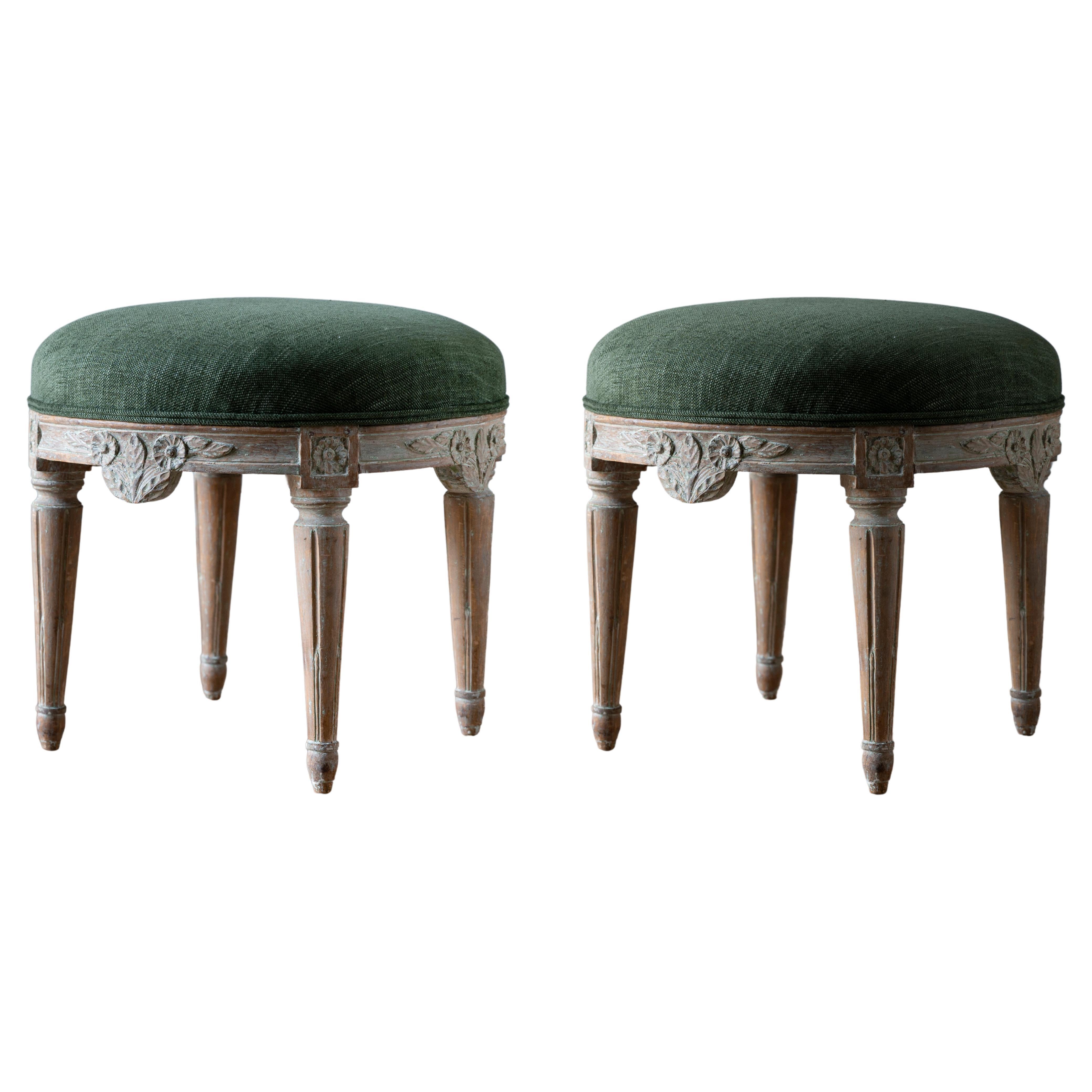 Exceptional pair of 19th Century Gustavian Stools For Sale