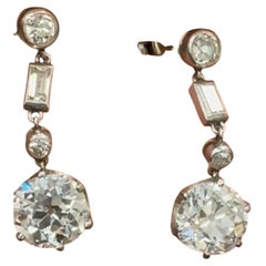 Exceptional Pair of 6cts Art Deco Platinum and Diamond Earrings