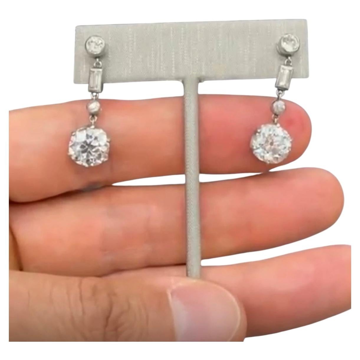 Old Mine Earrings 6cts Art Deco Platinum and Diamond Earrings circa 1925 For Sale