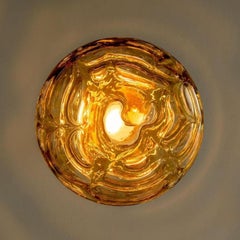 Exceptional Pair of Amber Murano Glass Pendant Lights Venini Style, 1970