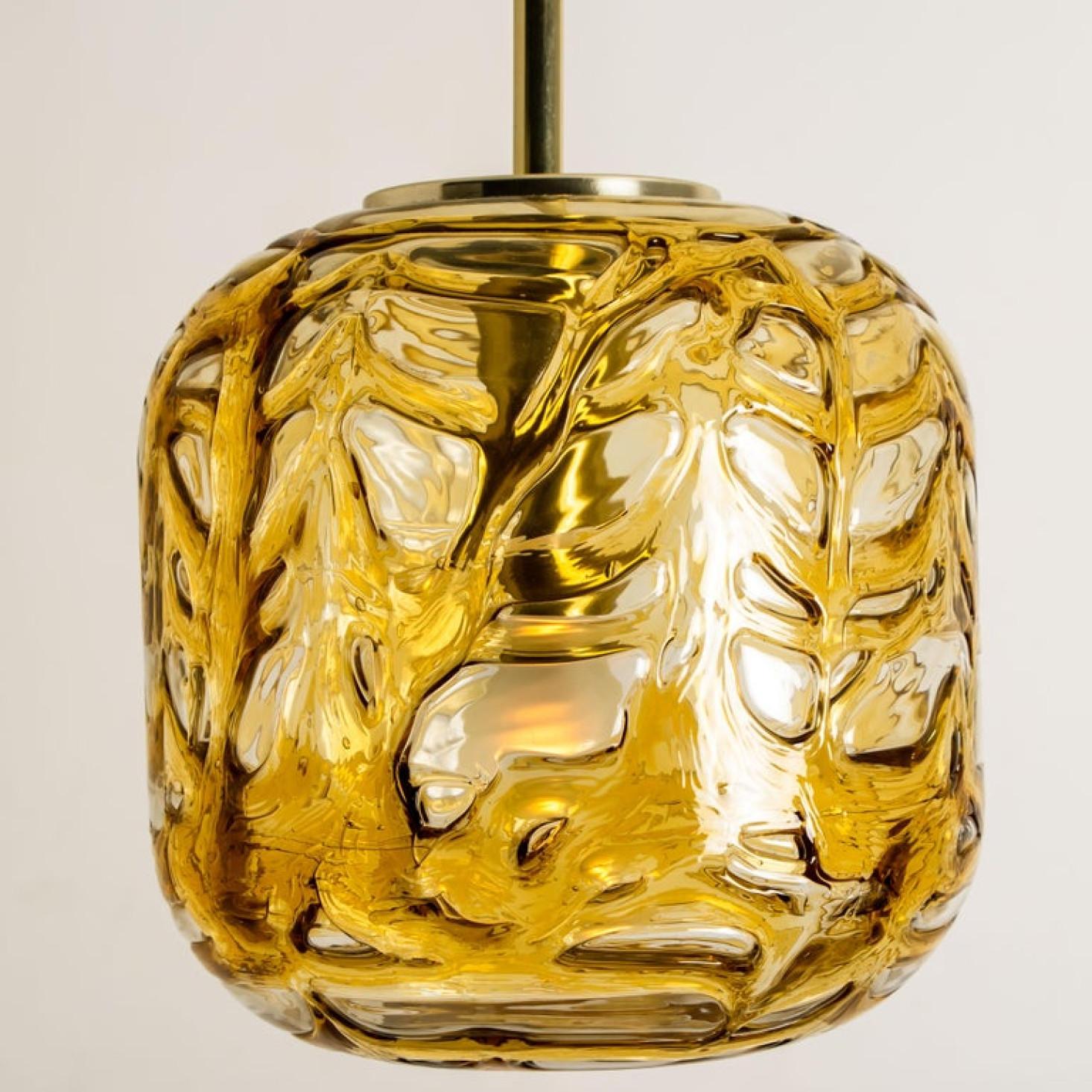 German Exceptional Pair of Amber Murano Glass Pendant Lights Venini Style, 1970 For Sale