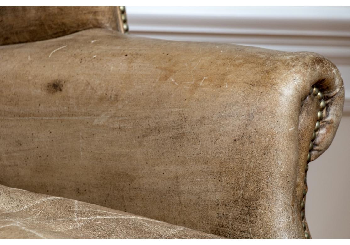 Exceptional Pair Of Antique Chippendale Style Leather Wing Chairs For Sale 6