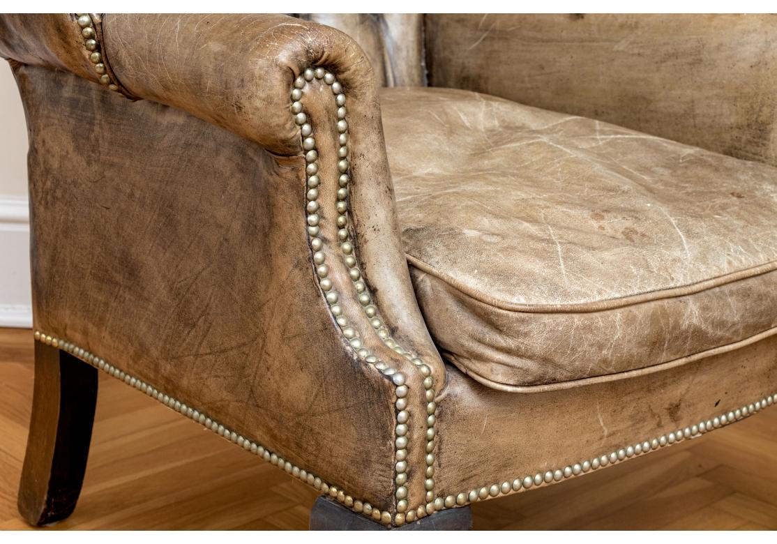Exceptional Pair Of Antique Chippendale Style Leather Wing Chairs For Sale 8