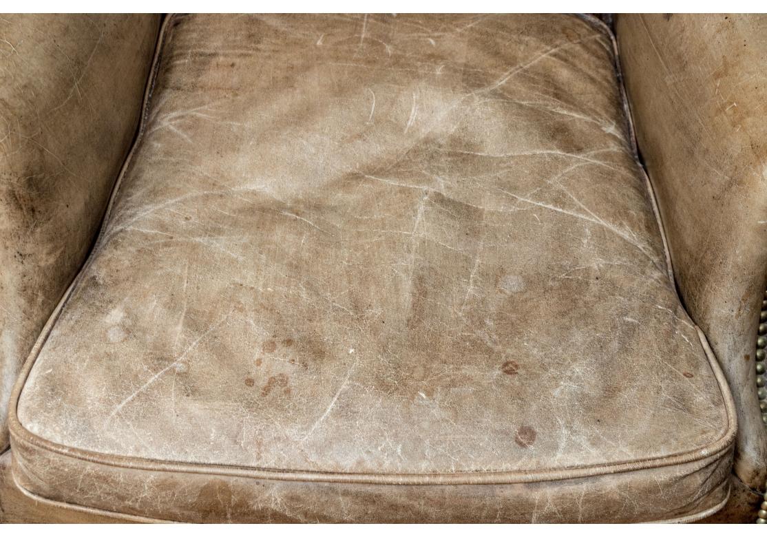 Exceptional Pair Of Antique Chippendale Style Leather Wing Chairs For Sale 10