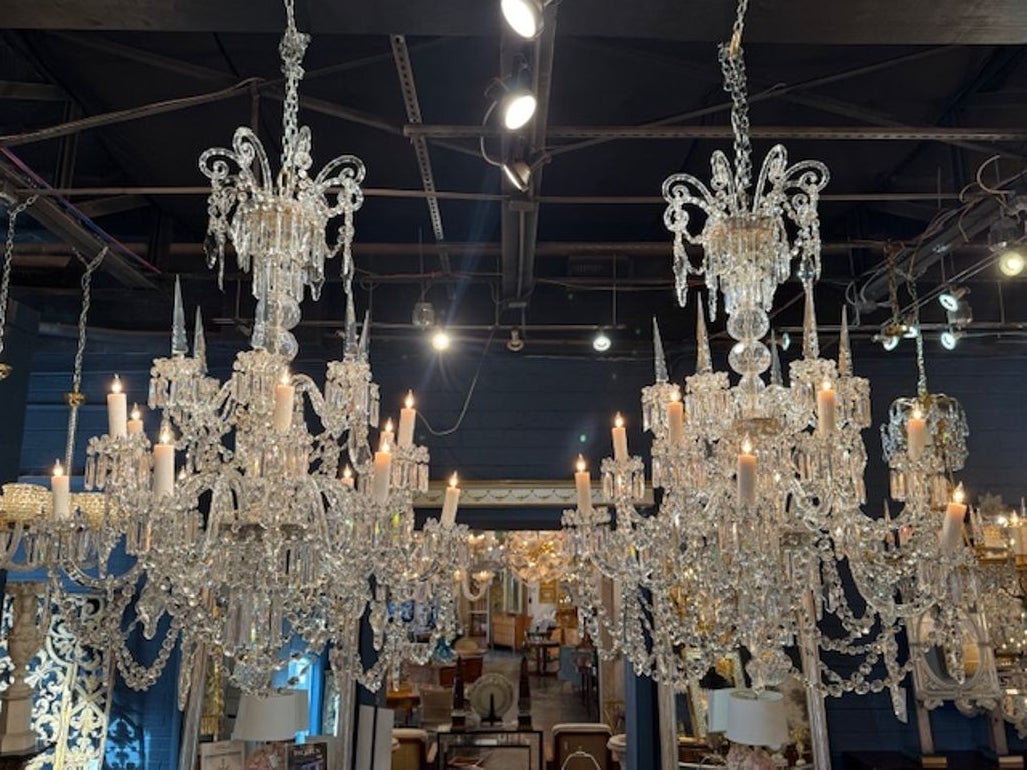Exceptional Pair of Antique Crystal Chandeliers Attributed to Baccarat For Sale