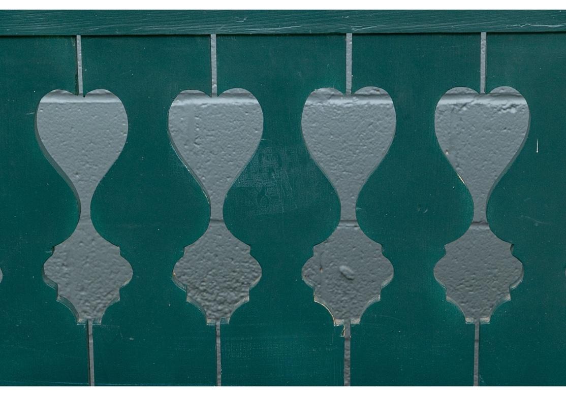 American Exceptional Pair of Antique Green Paint Wingback Porch Benches For Sale
