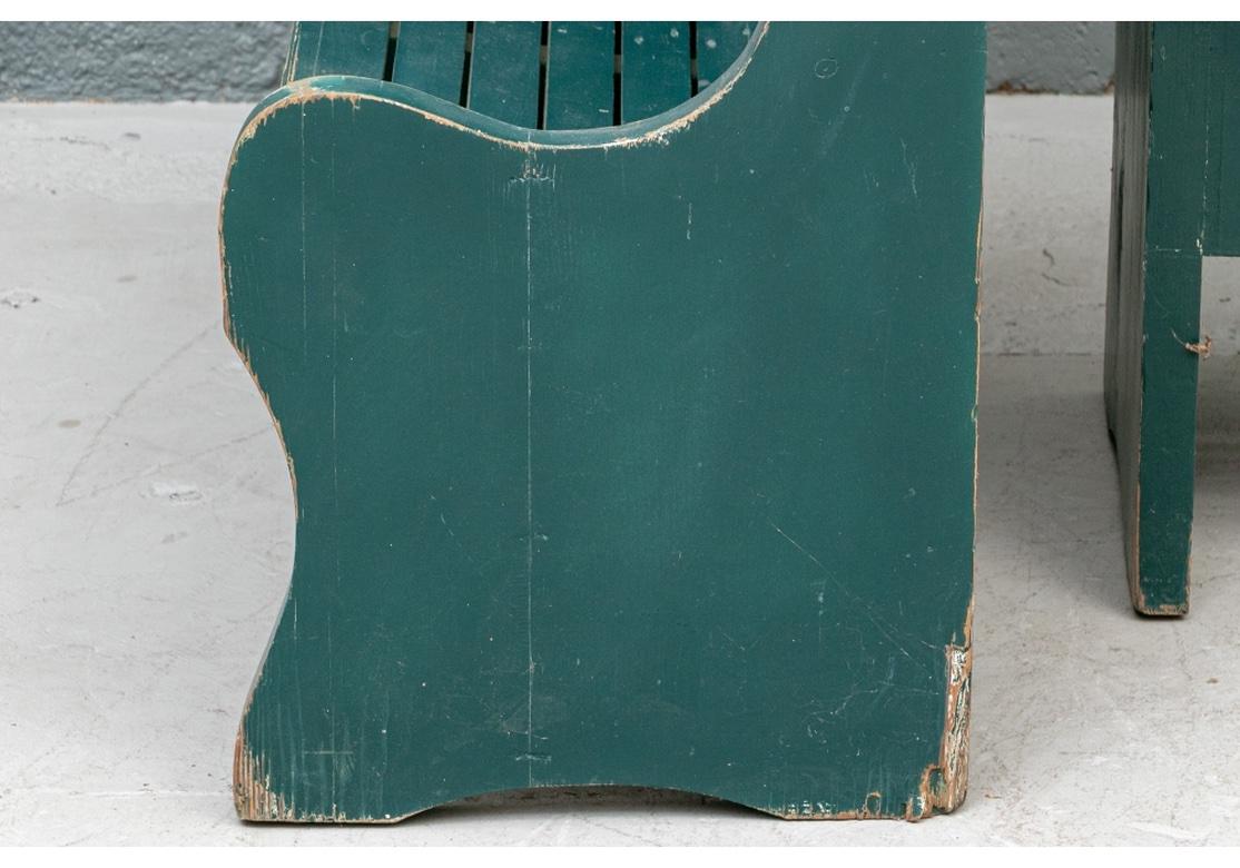 Wood Exceptional Pair of Antique Green Paint Wingback Porch Benches For Sale