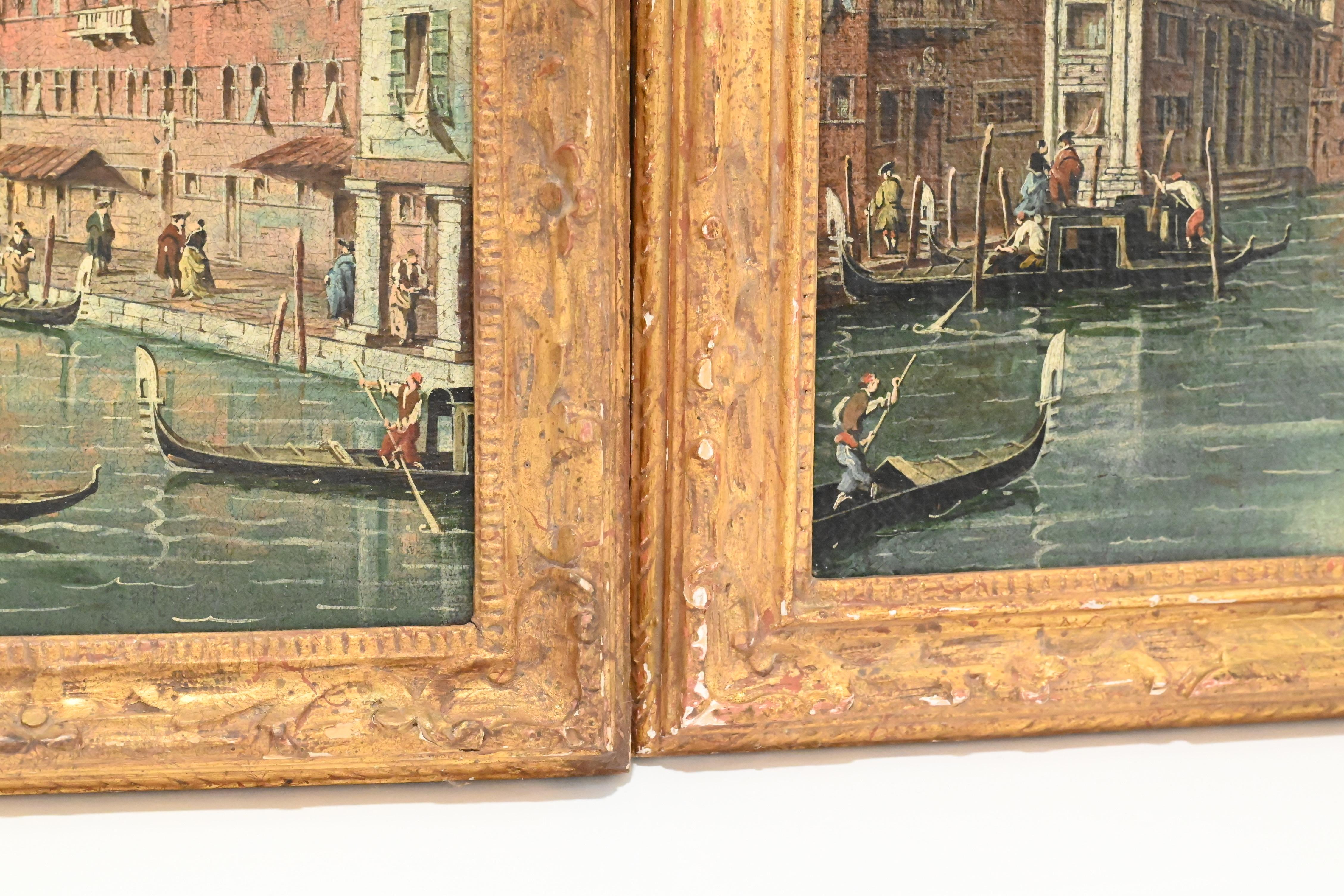 Außergewöhnliches Paar antiker venezianischer Gemälde, Öl auf Leinwand, Gemälde, Mitte des 19. Jahrhunderts  im Angebot 7