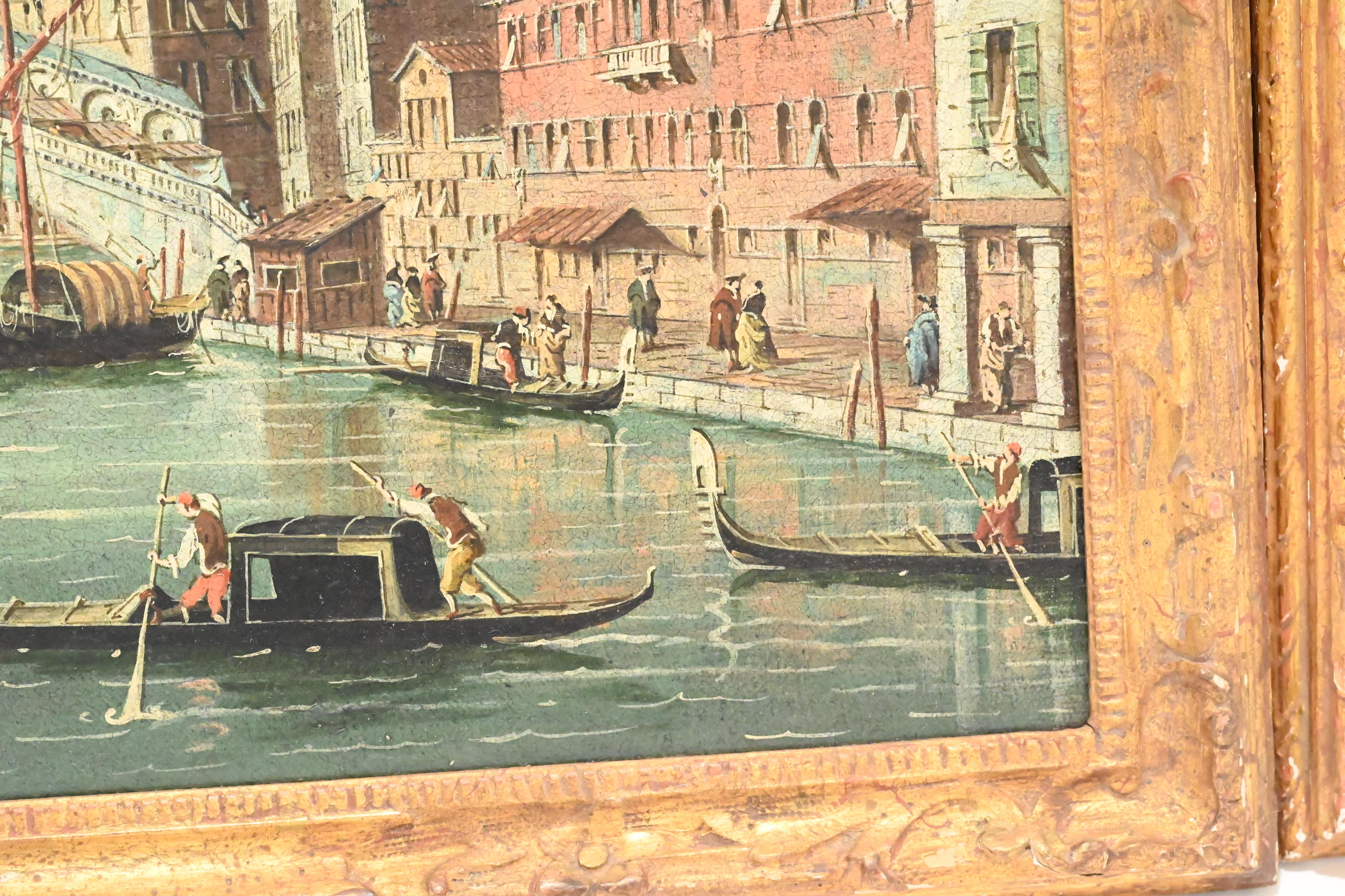 Außergewöhnliches Paar antiker venezianischer Gemälde, Öl auf Leinwand, Gemälde, Mitte des 19. Jahrhunderts  im Angebot 12