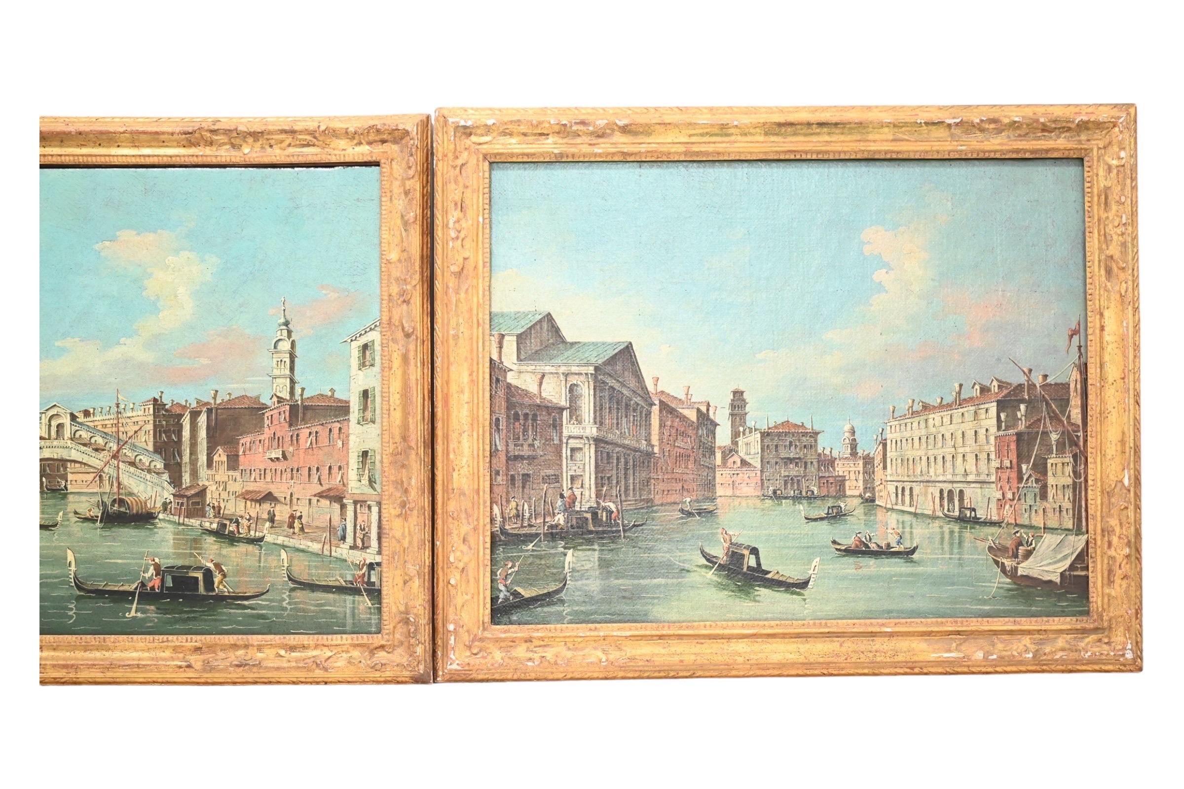Exceptional Pair of Antique Venetian Oil on Canvas Painting Mid 19th Century  In Good Condition For Sale In Media, PA
