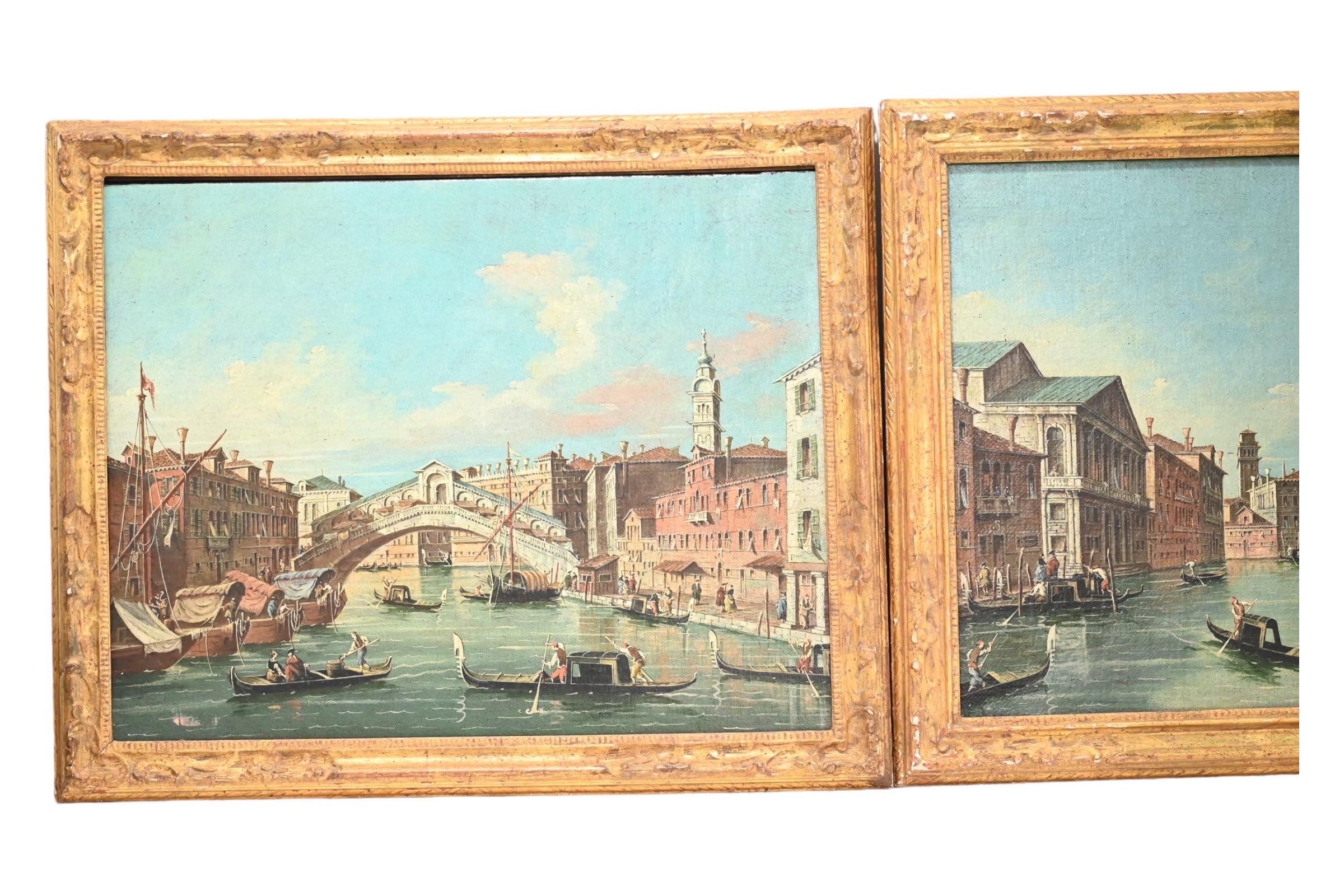 Außergewöhnliches Paar antiker venezianischer Gemälde, Öl auf Leinwand, Gemälde, Mitte des 19. Jahrhunderts  im Angebot 2