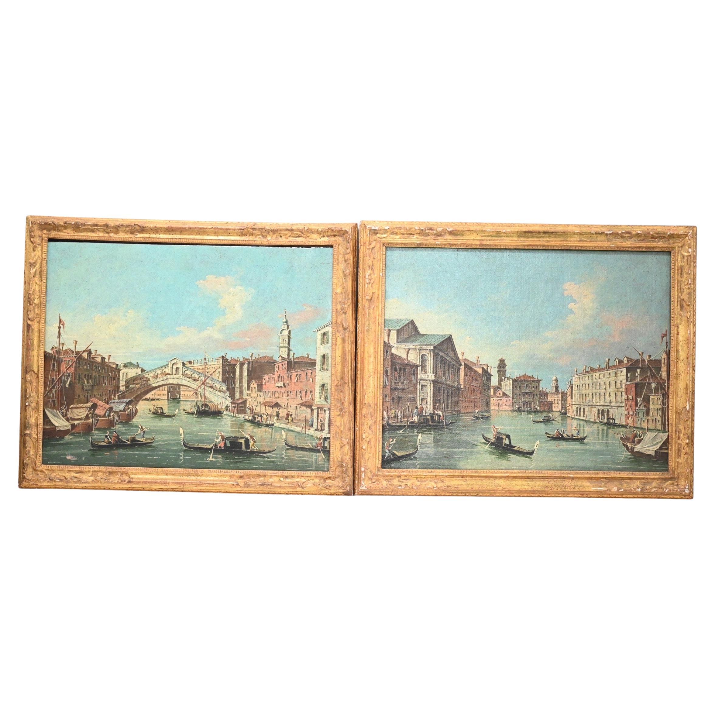 Exceptional Pair of Antique Venetian Oil on Canvas Painting Mid 19th Century For Sale