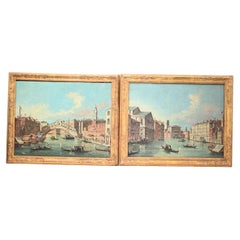 Exceptional Pair of Antique Venetian Oil on Canvas Painting Mid 19th Century 