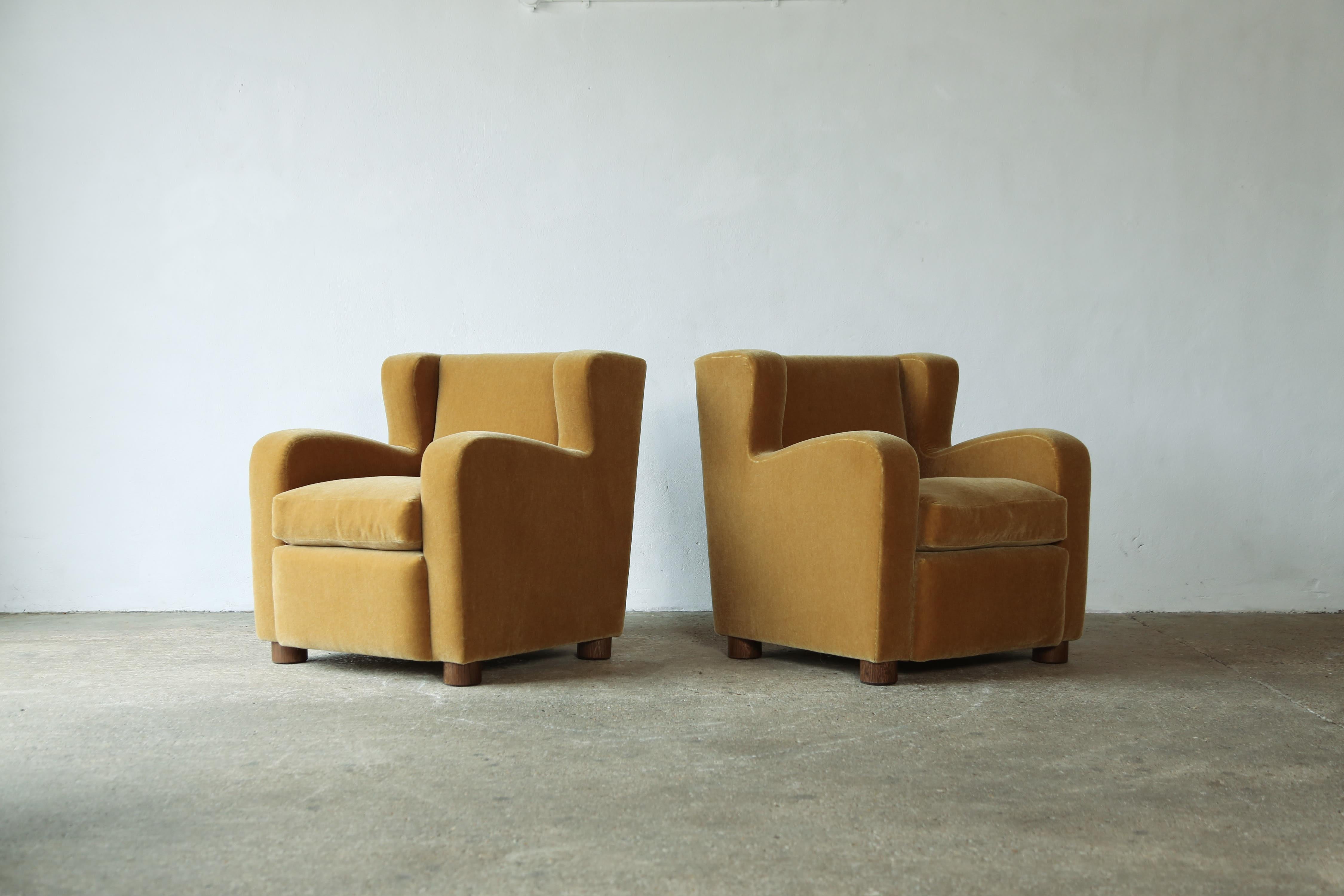 Scandinavian Modern Exceptional Pair of Arm Chairs, Upholstered in Pure Mohair For Sale