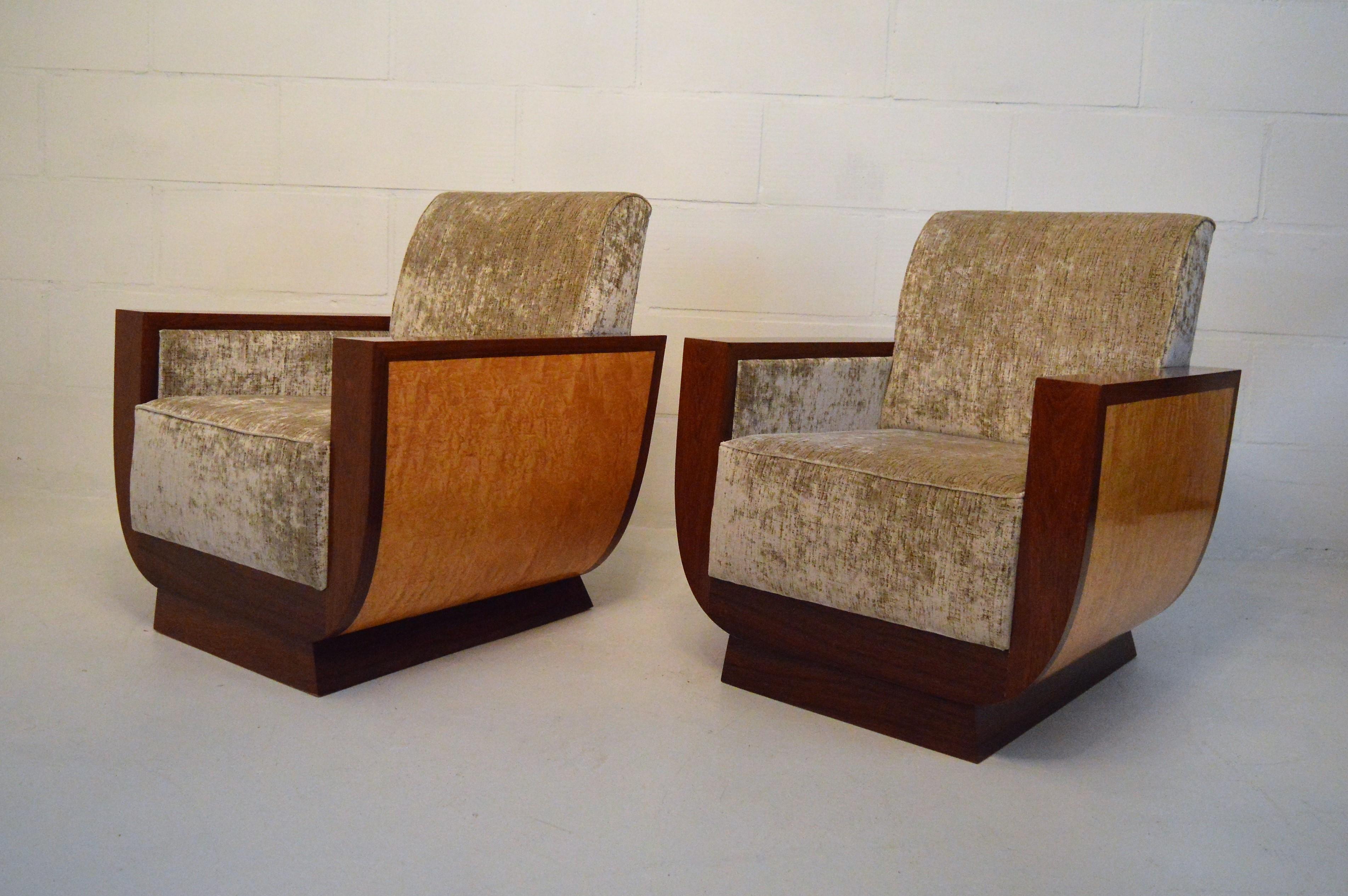 Birch Exceptional Pair of Art Deco Fauteuils in the Manner of Dominique