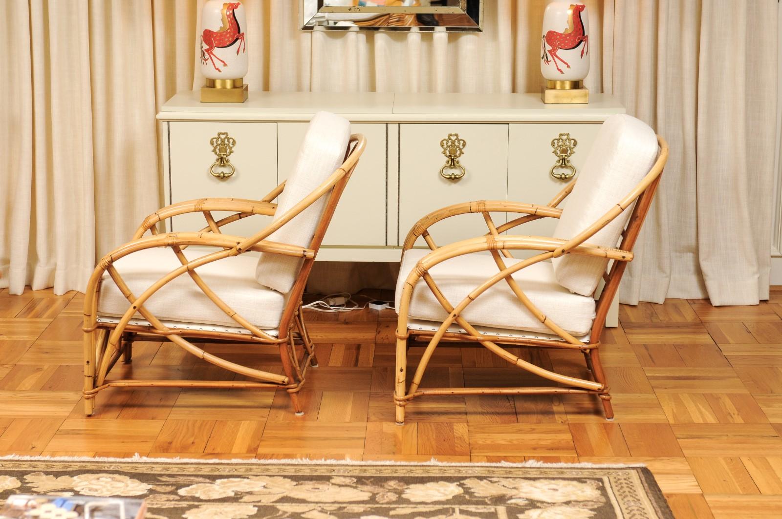 Exceptional Pair of Art Deco Rattan Loungers by Willow & Reed, circa 1945 For Sale 4